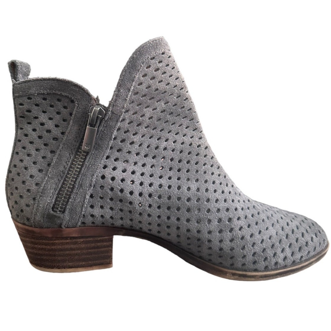 Lucky Brand Ankle Booties, Boho Side Zip Perforated Boots Womens Sz 7 Grey
